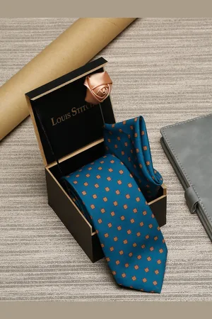 LOUIS STITCH Men Blue Printed Necktie Italian Silk Accessory Gift Set