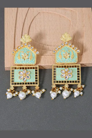 AccessHer Green & Gold-Toned Classic Drop Earrings
