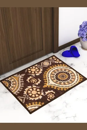 Athom Trendz Set Of 2 Brown & Beige Printed Anti-Skid Doormats