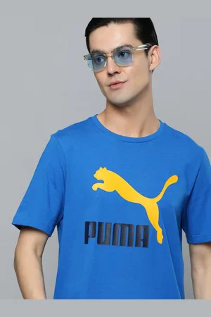 PUMA Men Blue Classics Brand Logo Print Round Neck Pure Cotton Regular Fit T-Shirt