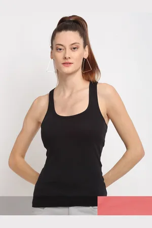 Friskers Women Pack of 2 Black & Peach-Coloured Tank Top