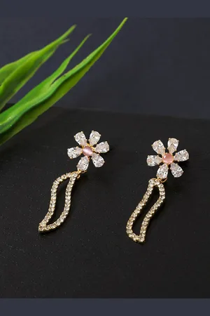 AccessHer White & Pink Gold-Plated Floral Drop Earrings