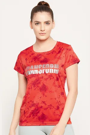 Clovia Women Red Typography Printed Extended Sleeves Slim Fit T-shirt