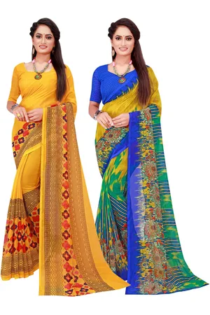Florence Yellow & Blue Printed Pure Georgette Saree Pack Of 2