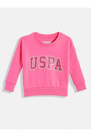 Ralph Lauren U.S.Polo Assn. Kids Girls Pink Printed Pure Cotton Sweatshirt