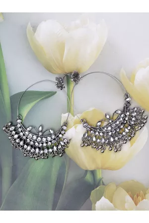 Krelin Silver-Plated & White Circular Chandbalis Earrings