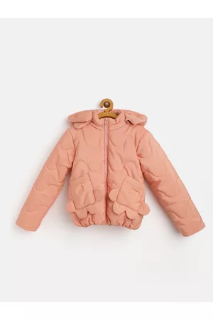 Goji Girls Peach-Coloured Water Resistant Puffer Jacket with Detachable Hood