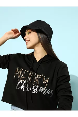 KASSUALLY Women Stylish Black Typography Christmas Update Sweatshirt