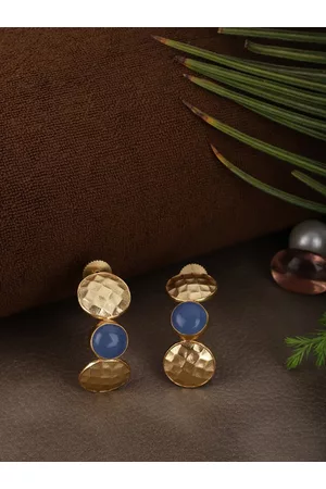 Berserk Gold-Toned & Blue Contemporary Drop Earrings