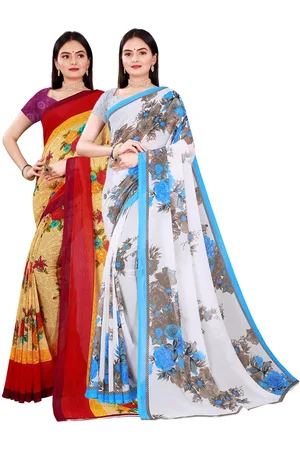 Kalini Pack Of 2 Women Beige & White Printed Pure Georgette Saree With Unstitched Blouse