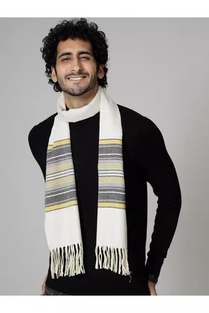 HANDICRAFT PALACE Men White & Yellow Striped Design Wool Muffler