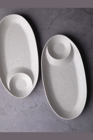 GOODHOMES Set Of 2 White Solid Food Platter
