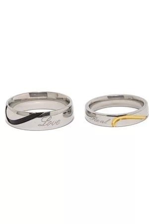 Yellow Chimes Unisex Set Of 2 Silver-Toned Engraved Couple Rings