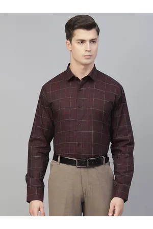 MANQ Men Maroon Smart Windowpane Checks Checked Semiformal Shirt