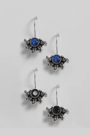 EL REGALO Silver-Toned & Black Contemporary Half Hoop Earrings