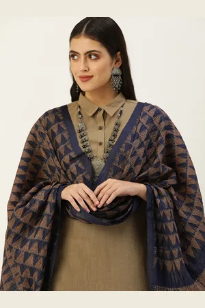 ArtEastri Navy Blue & Gold-Toned Woven Design Pure Silk Shibori Dupatta