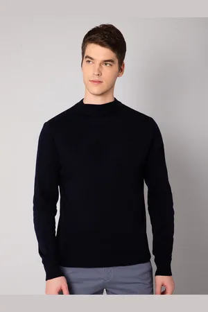 CANTABIL Men Navy Blue Ribbed Pullover