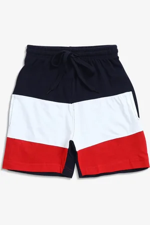 Maniac Boys Navy Blue & White Colourblocked Slim Fit Regular Shorts