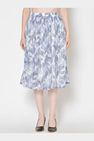 Cation Women White & Blue Printed Midi Skirt