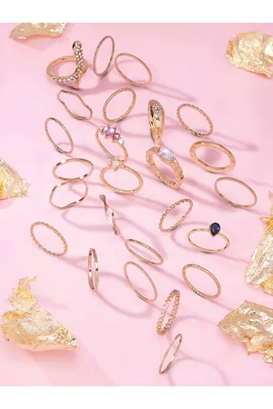Ami Set Of 25 Gold-Plated Stone-Studded Finger Rings