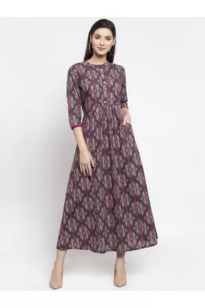 INDIBELLE Women Grey & Pink Printed Maxi Dress