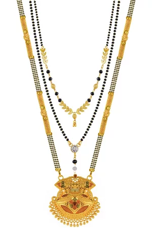 Brandsoon Set Of 3 Gold-Plated & Black Beaded Mangalsutra
