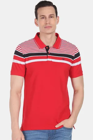 Arvind Striped Polo Collar Slim Fit Cotton T-shirt