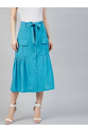 marie claire Women Blue Solid A-Line Midi Skirt