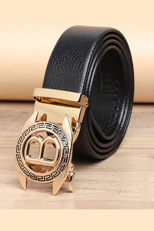 ZORO Men Black Textured Alphabet Letter B Autolock Buckle Belt