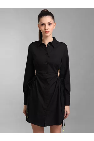 Kazo Women Black Cotton Shirt Dress