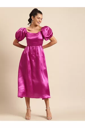 DODO & MOA Women Pink Satin Midi Dress