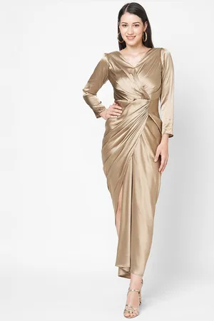 MISH Women Bronze Solid Maxi Wrap Dress