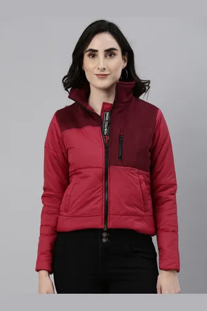 Campus Women Red Maroon Colourblocked Windcheater Outdoor Padded Jacket