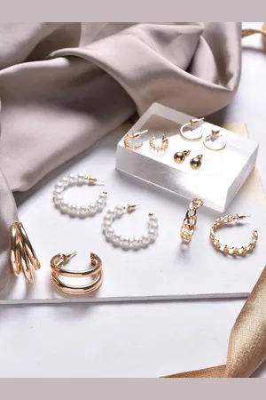 BeWitched Set Of 6 Gold-Toned Contemporary Studs Earrings