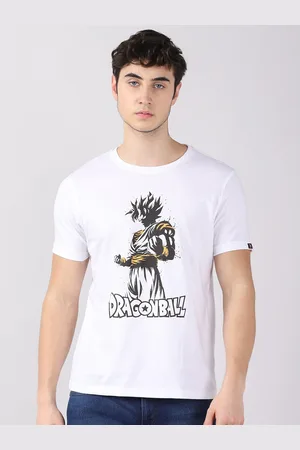 Bushirt Men White Super Saiyan Goku Printed Cotton T-shirt