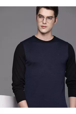 Louis Philippe Men Navy Blue Solid Pullover