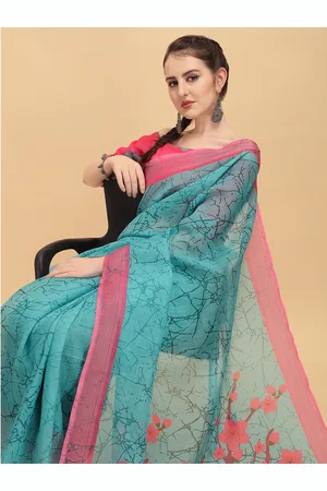 Sangria Blue & Pink Tie and Dye Pure Linen Saree