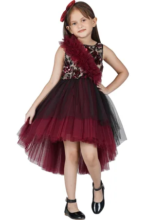 Toy Balloon Kids Girls Maroon & Black Layered Net Dress