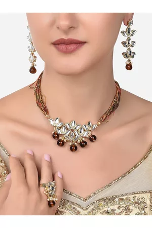 Zaveri Pearls Gold-Plated & White Kundan Studded Multistrand Jewellery Set