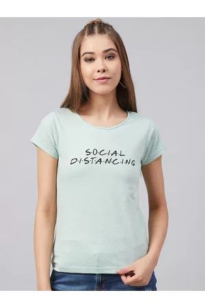 Rare Fashion Women Green Printed Round Neck T-shirt