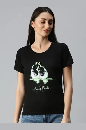 BRATMA Women Black & Green Typography Printed T-shirt