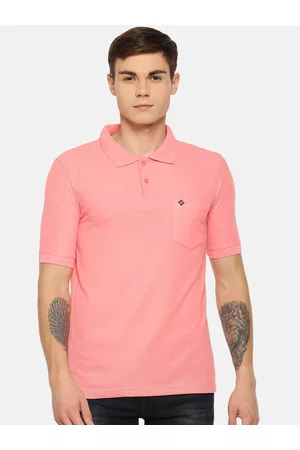 dollar Men Pink Solid Polo Collar T-shirt