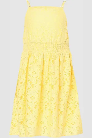 ONLY Girls Yellow Floral Self Design Fit & Flare Dress