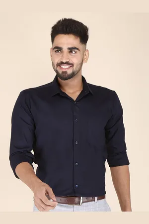 FUBAR Men Navy Blue Modern Formal Cotton Shirt