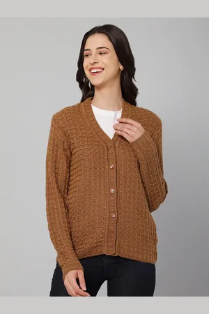 CANTABIL Women Brown Ribbed Wool Cardigan