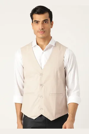 SOJANYA Men Beige Self-Design Waistcoat