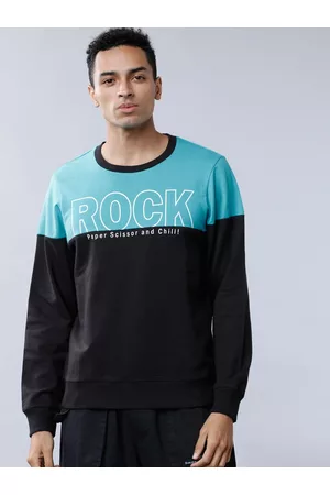 LocoMotive Men Blue & Black Colourblocked Sweatshirt
