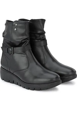 Delize Women Black Solid Vegan Leather Regular Boots