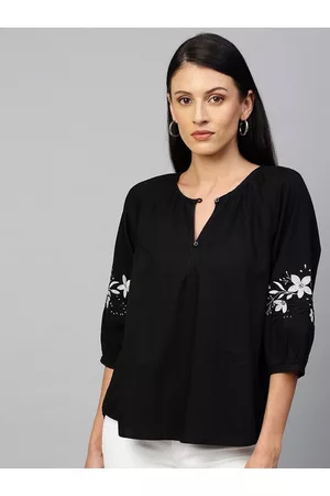 Chemistry Denim Black floral embroidered Top