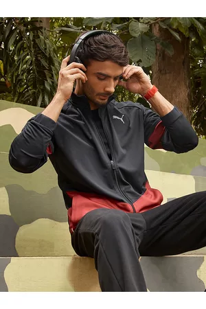 PUMA Men Black & Maroon Colourblocked Running & Training Drycell Blaster Track Jacket
